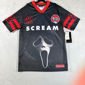 Scream Ghostface Men Graphic Mesh Soccer Jersey Black Red XS